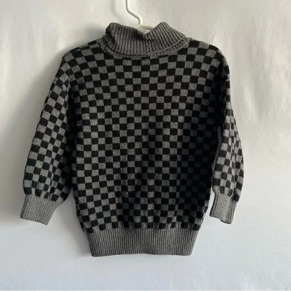 Gap Checkered Grey & Black Turtleneck Sweater